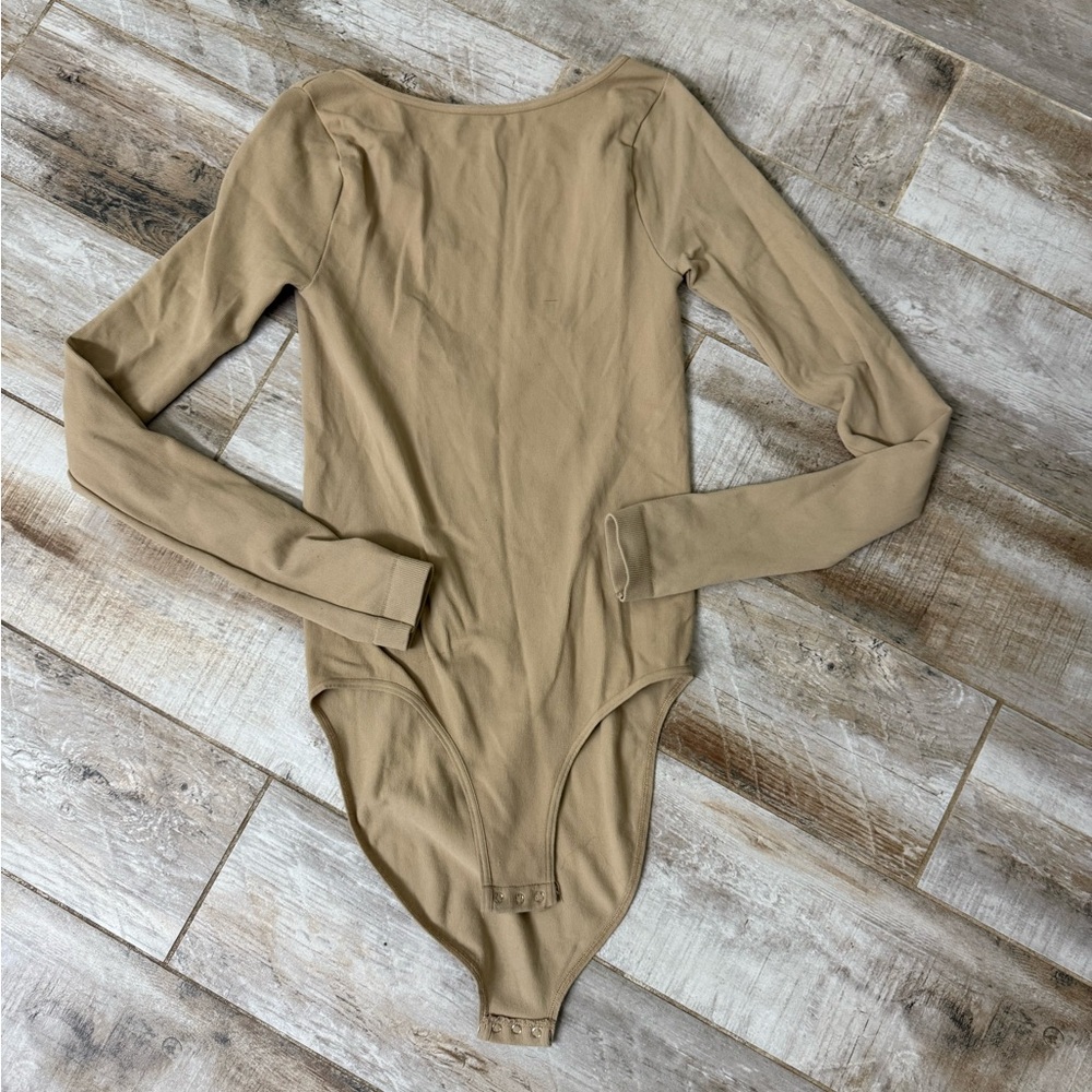 Free People Tan Long Sleeve Bodysuit